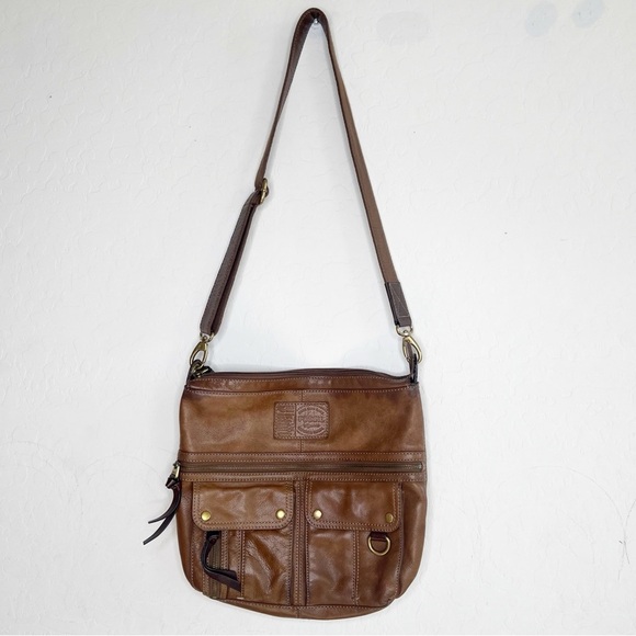 Fossil Morgan Traveler Zip Top Brown Leather Crossbody Shoulder Bag - Picture 1 of 15